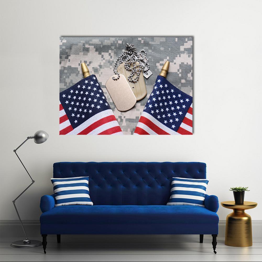 Two Crossed American Flags Canvas Wall Art-4 Horizontal-Gallery Wrap-34" x 24"-Tiaracle