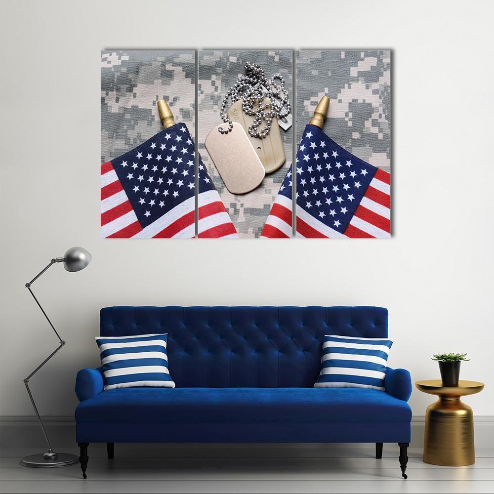 Two Crossed American Flags Canvas Wall Art-3 Horizontal-Gallery Wrap-37" x 24"-Tiaracle