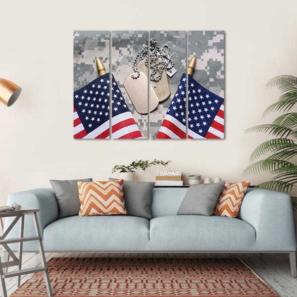 Two Crossed American Flags Canvas Wall Art-4 Horizontal-Gallery Wrap-34" x 24"-Tiaracle