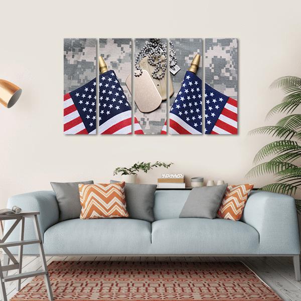 Two Crossed American Flags Canvas Wall Art-5 Horizontal-Gallery Wrap-22" x 12"-Tiaracle