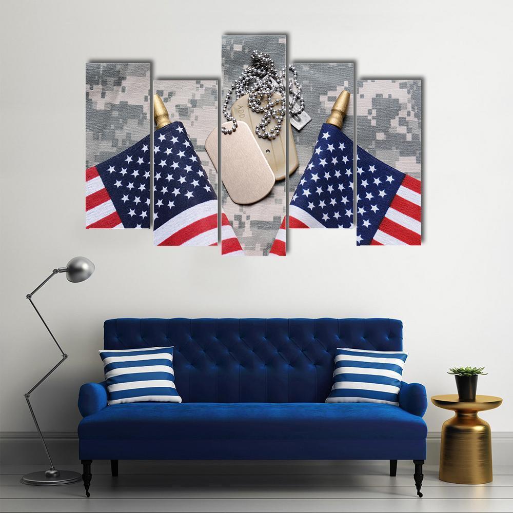 Two Crossed American Flags Canvas Wall Art-5 Pop-Gallery Wrap-47" x 32"-Tiaracle