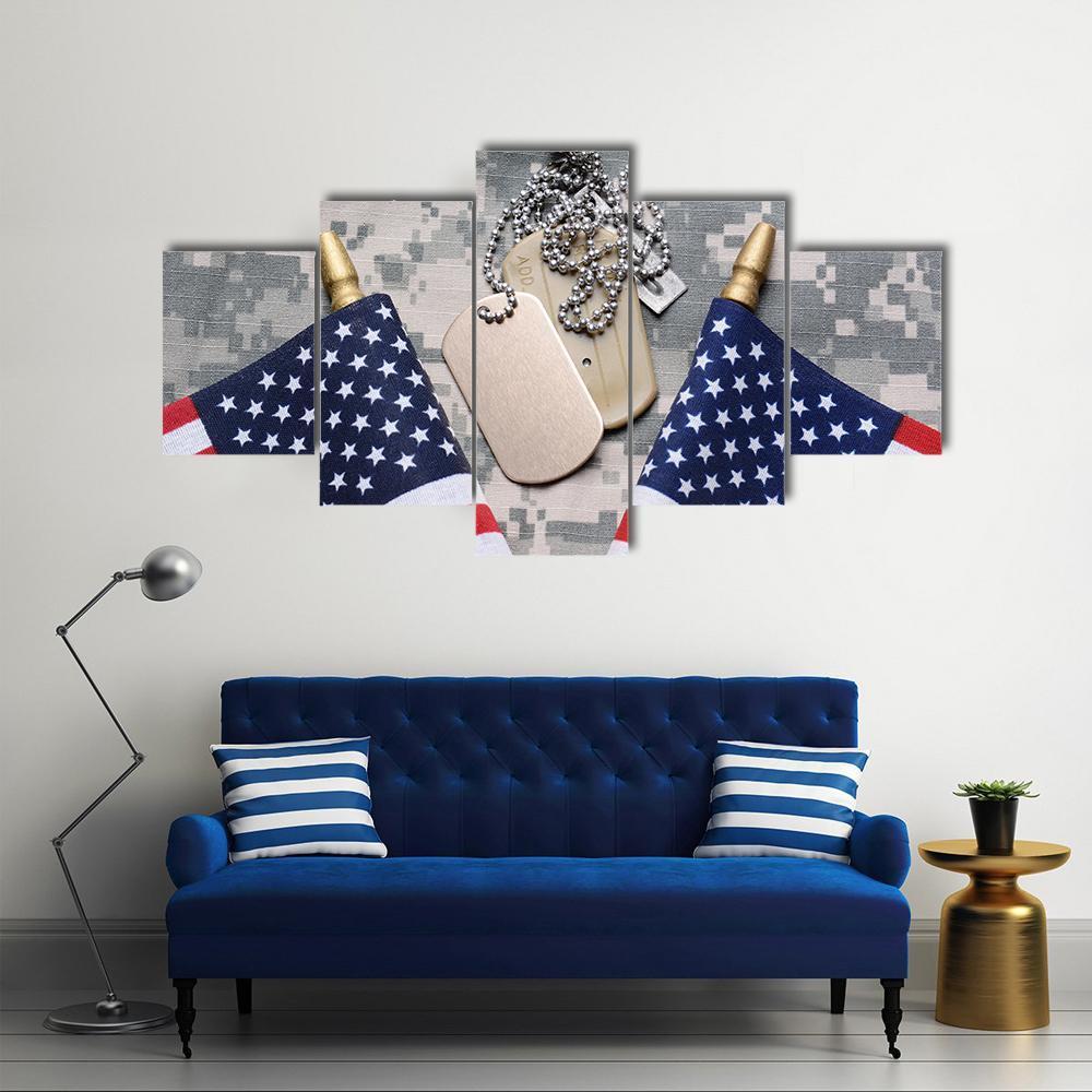 Two Crossed American Flags Canvas Wall Art-5 Star-Gallery Wrap-62" x 32"-Tiaracle