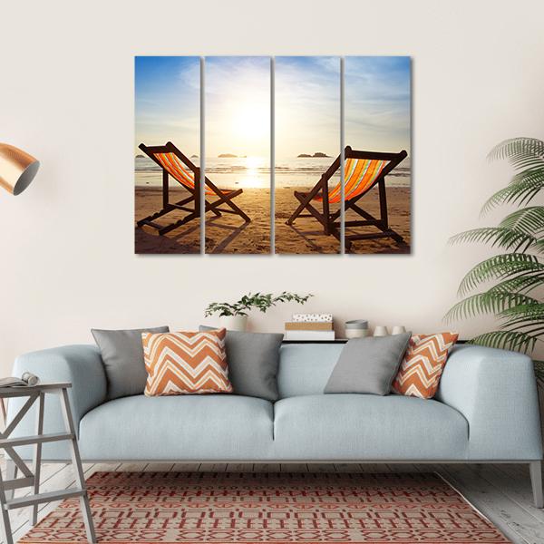 Two Deck Chairs At Beach Canvas Wall Art-1 Piece-Gallery Wrap-36" x 24"-Tiaracle