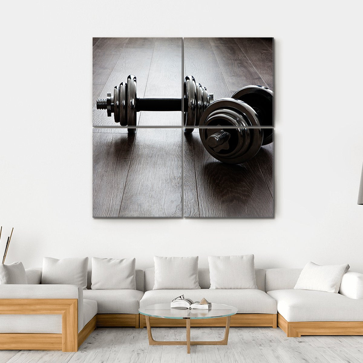 Two Dumbbells For Fitness Canvas Wall Art-4 Square-Gallery Wrap-17" x 17"-Tiaracle