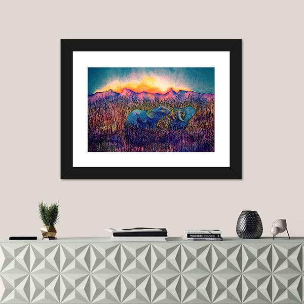 Two Elephants In The Savannah Canvas Wall Art-3 Horizontal-Gallery Wrap-25" x 16"-Tiaracle