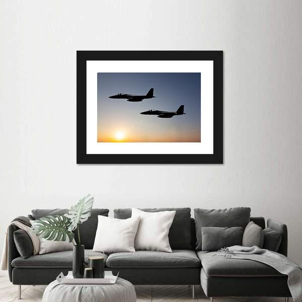 Two Fighter Jets Canvas Wall Art-1 Piece-Framed Print-42" x 14"-Tiaracle
