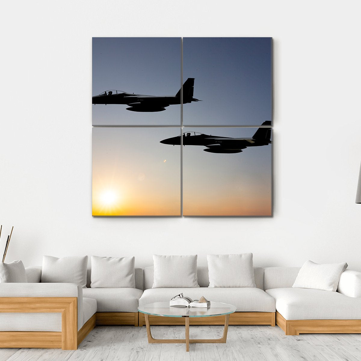 Two Fighter Jets Canvas Wall Art-4 Square-Gallery Wrap-17" x 17"-Tiaracle