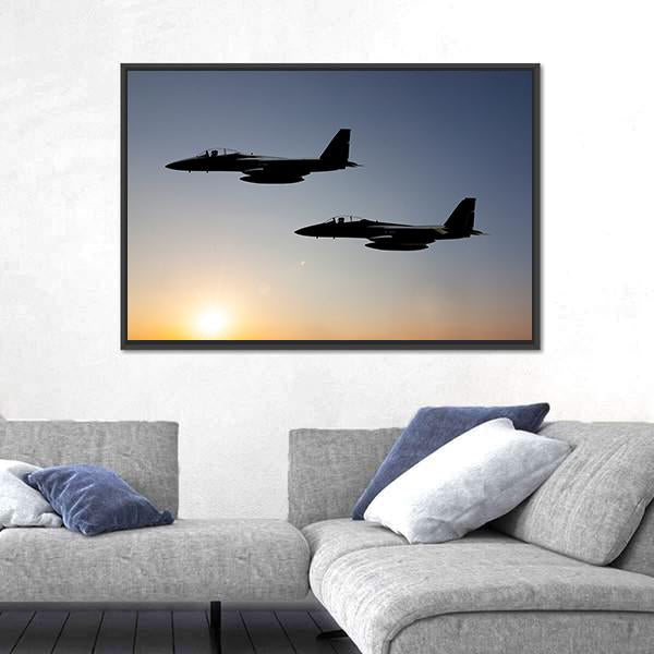 Two Fighter Jets Panoramic Canvas Wall Art-1 Piece-36" x 12"-Tiaracle