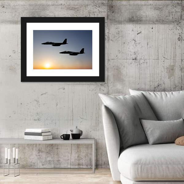 Two Fighter Jets Panoramic Canvas Wall Art-1 Piece-36" x 12"-Tiaracle
