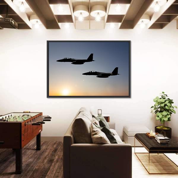 Two Fighter Jets Panoramic Canvas Wall Art-1 Piece-36" x 12"-Tiaracle