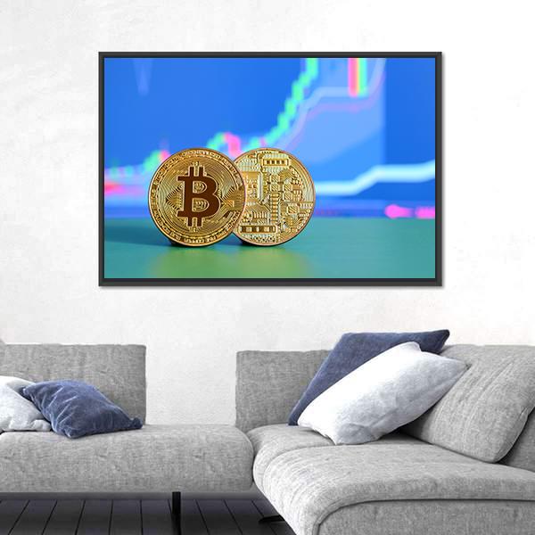 Two Gold Bitcoins Canvas Wall Art-1 Piece-Floating Frame-24" x 16"-Tiaracle