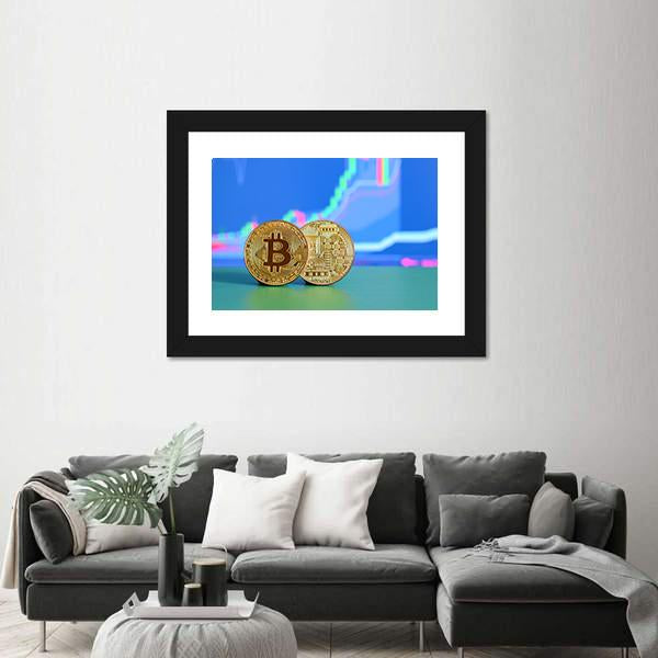 Two Gold Bitcoins Canvas Wall Art-1 Piece-Framed Print-20" x 16"-Tiaracle
