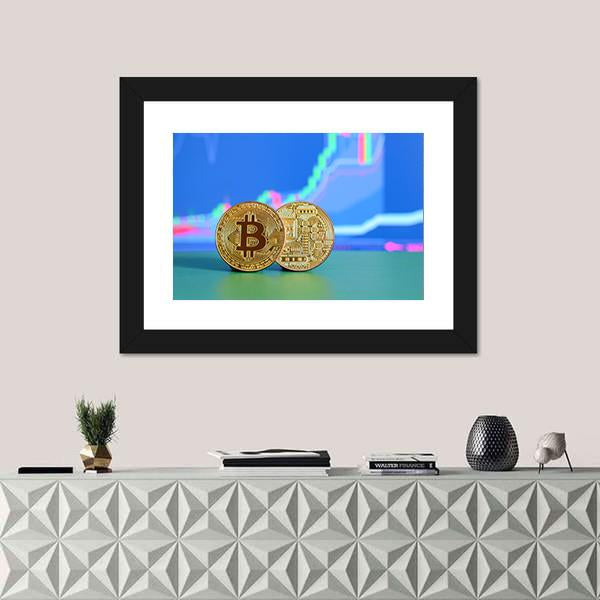 Two Gold Bitcoins Canvas Wall Art-5 Horizontal-Gallery Wrap-22" x 12"-Tiaracle