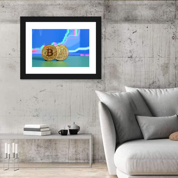 Two Gold Bitcoins Canvas Wall Art-5 Horizontal-Gallery Wrap-22" x 12"-Tiaracle