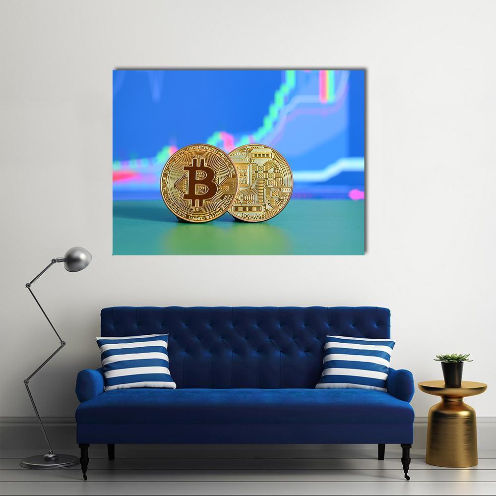 Two Gold Bitcoins Canvas Wall Art-1 Piece-Gallery Wrap-48" x 32"-Tiaracle