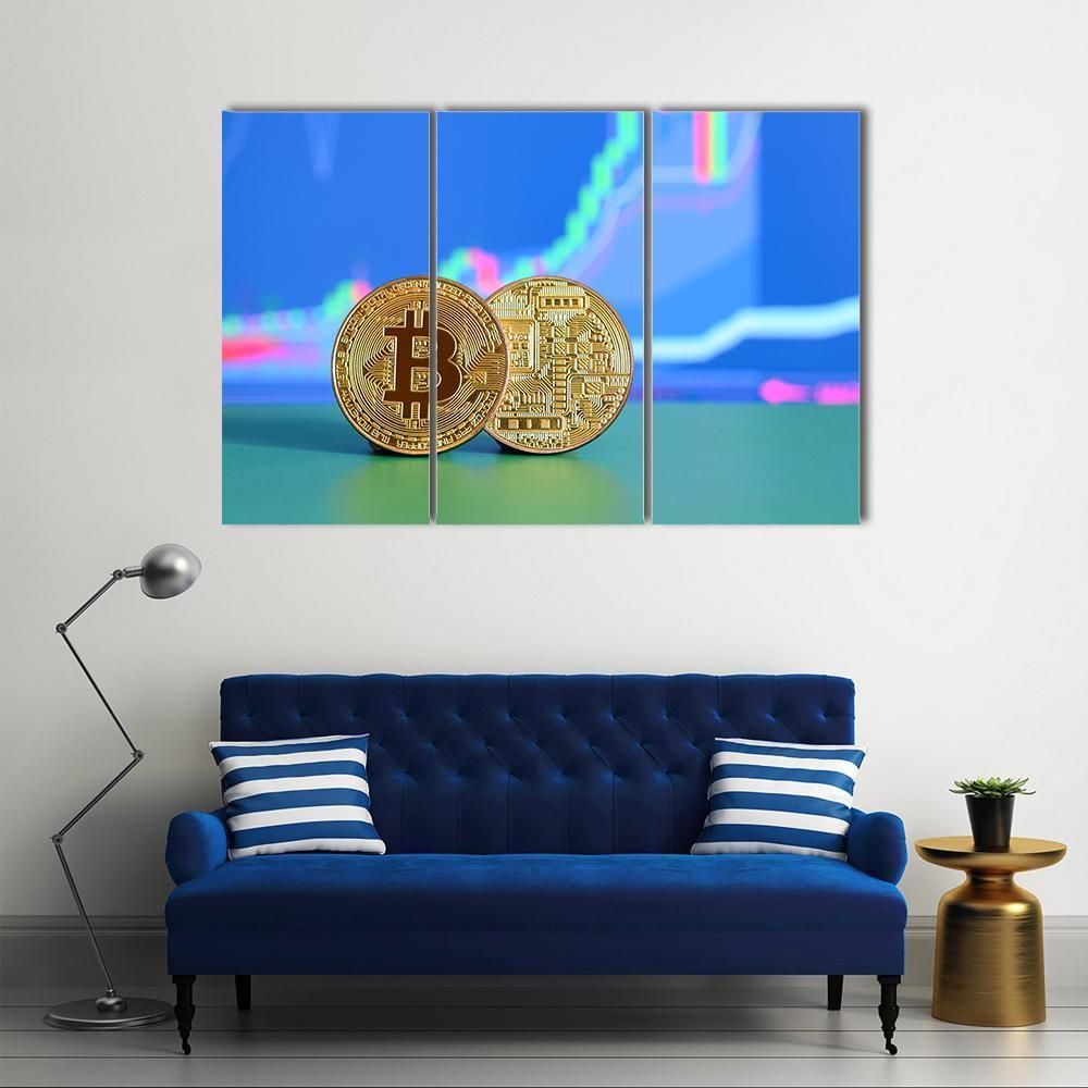 Two Gold Bitcoins Canvas Wall Art-3 Horizontal-Gallery Wrap-37" x 24"-Tiaracle