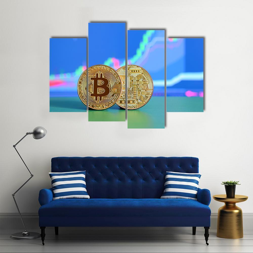 Two Gold Bitcoins Canvas Wall Art-4 Pop-Gallery Wrap-50" x 32"-Tiaracle