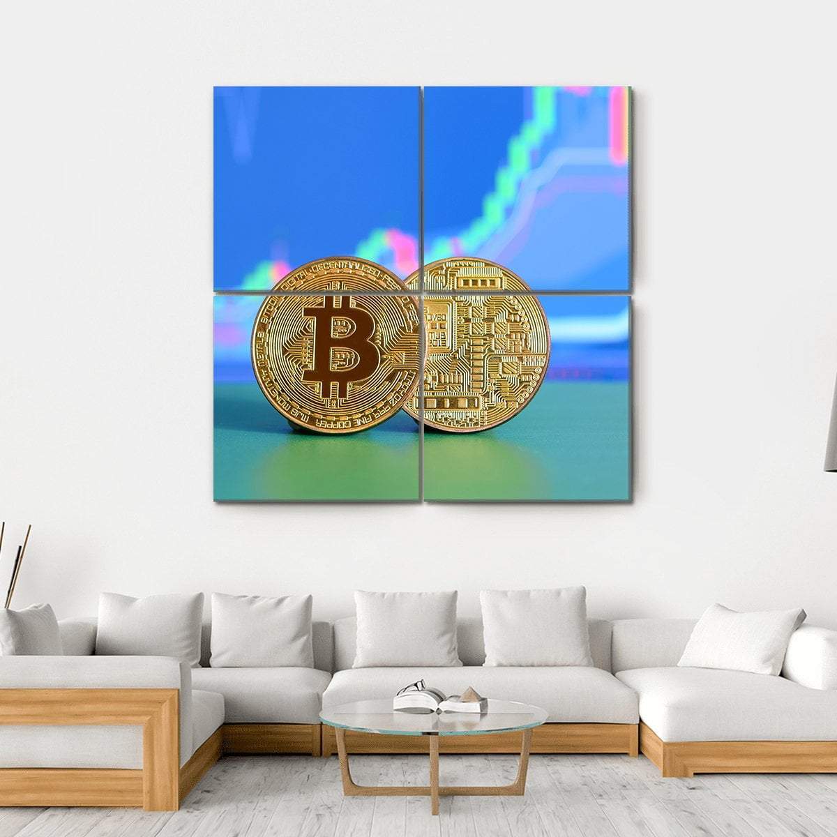 Two Gold Bitcoins Canvas Wall Art-4 Square-Gallery Wrap-17" x 17"-Tiaracle