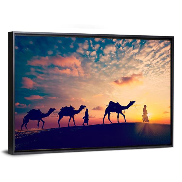 Two Indian Cameleers Canvas Wall Art-5 Horizontal-Gallery Wrap-22" x 12"-Tiaracle