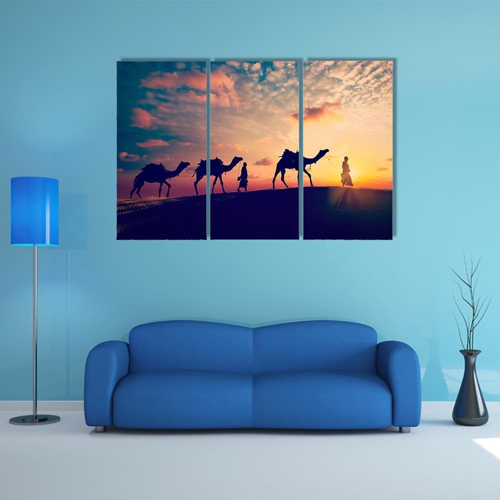 Two Indian Cameleers Canvas Wall Art-3 Horizontal-Gallery Wrap-37" x 24"-Tiaracle