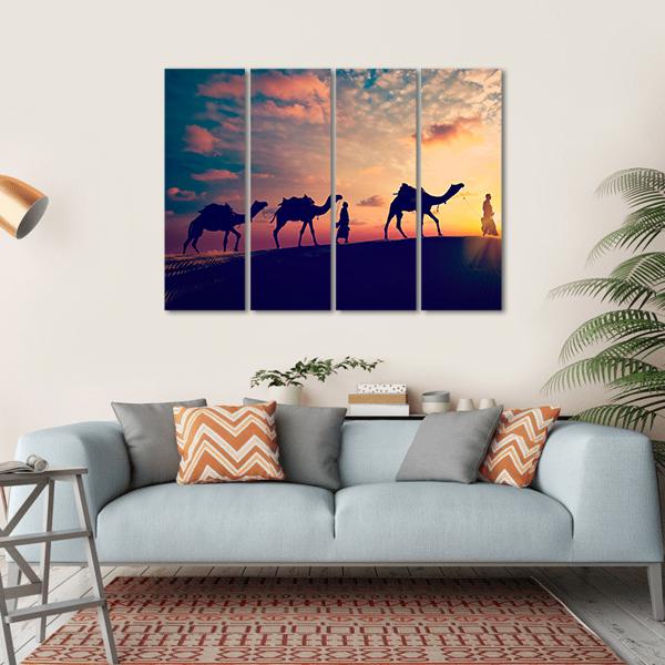 Two Indian Cameleers Canvas Wall Art-4 Horizontal-Gallery Wrap-34" x 24"-Tiaracle