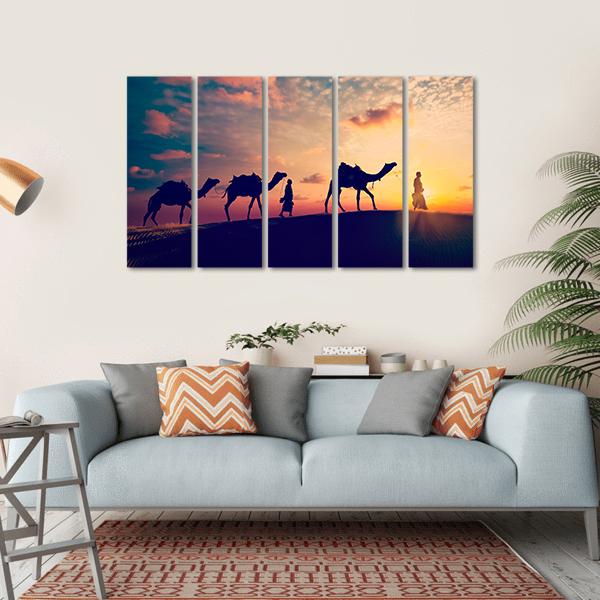Two Indian Cameleers Canvas Wall Art-5 Horizontal-Gallery Wrap-22" x 12"-Tiaracle