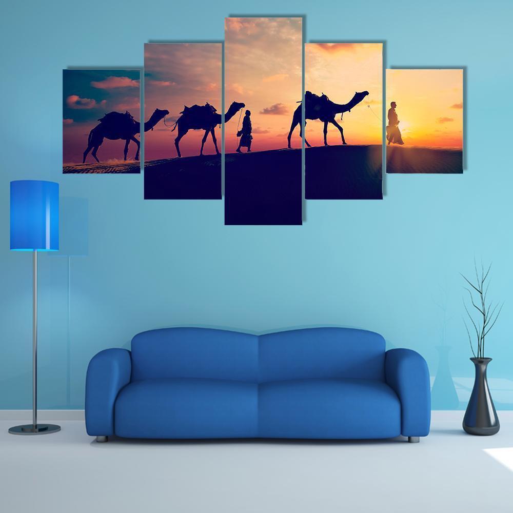 Two Indian Cameleers Canvas Wall Art-5 Star-Gallery Wrap-62" x 32"-Tiaracle