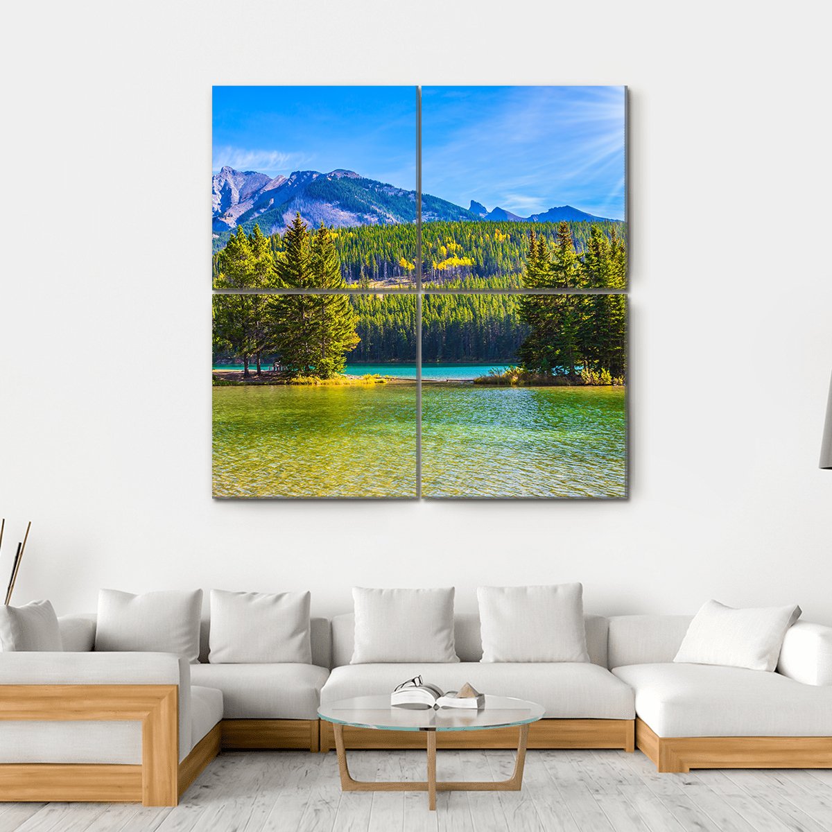 Two Jack Lake In Rocky Mountains Canvas Wall Art-4 Square-Gallery Wrap-17" x 17"-Tiaracle