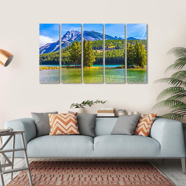 Two Jack Lake In Rocky Mountains Canvas Wall Art-5 Horizontal-Gallery Wrap-22" x 12"-Tiaracle