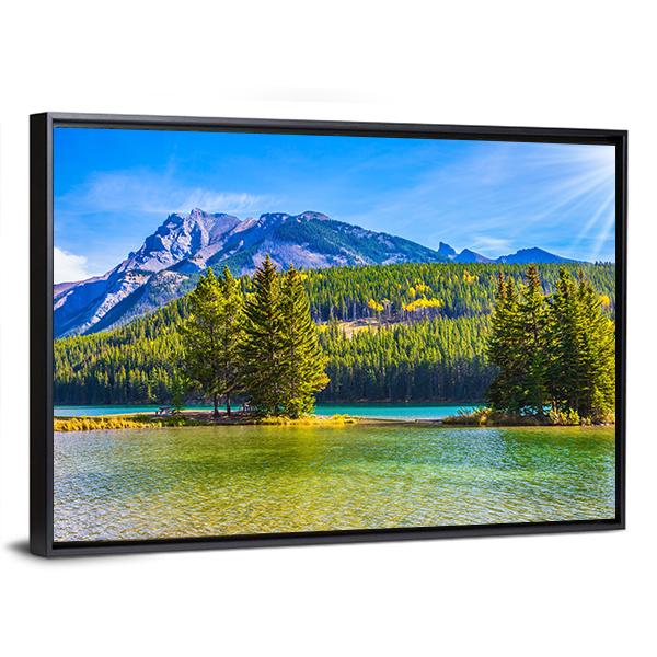 Two Jack Lake In Rocky Mountains Canvas Wall Art-3 Horizontal-Gallery Wrap-25" x 16"-Tiaracle
