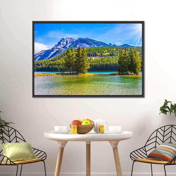 Two Jack Lake In Rocky Mountains Canvas Wall Art-3 Horizontal-Gallery Wrap-25" x 16"-Tiaracle
