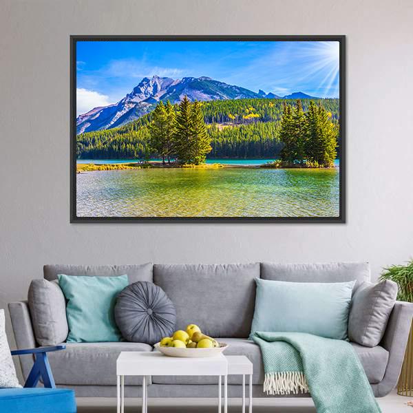 Two Jack Lake In Rocky Mountains Canvas Wall Art-3 Horizontal-Gallery Wrap-25" x 16"-Tiaracle