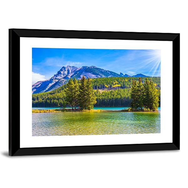 Two Jack Lake In Rocky Mountains Canvas Wall Art-3 Horizontal-Gallery Wrap-25" x 16"-Tiaracle