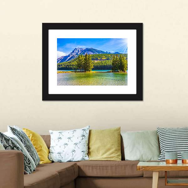 Two Jack Lake In Rocky Mountains Canvas Wall Art-3 Horizontal-Gallery Wrap-25" x 16"-Tiaracle