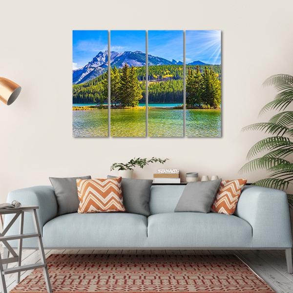 Two Jack Lake In Rocky Mountains Canvas Wall Art-5 Horizontal-Gallery Wrap-22" x 12"-Tiaracle