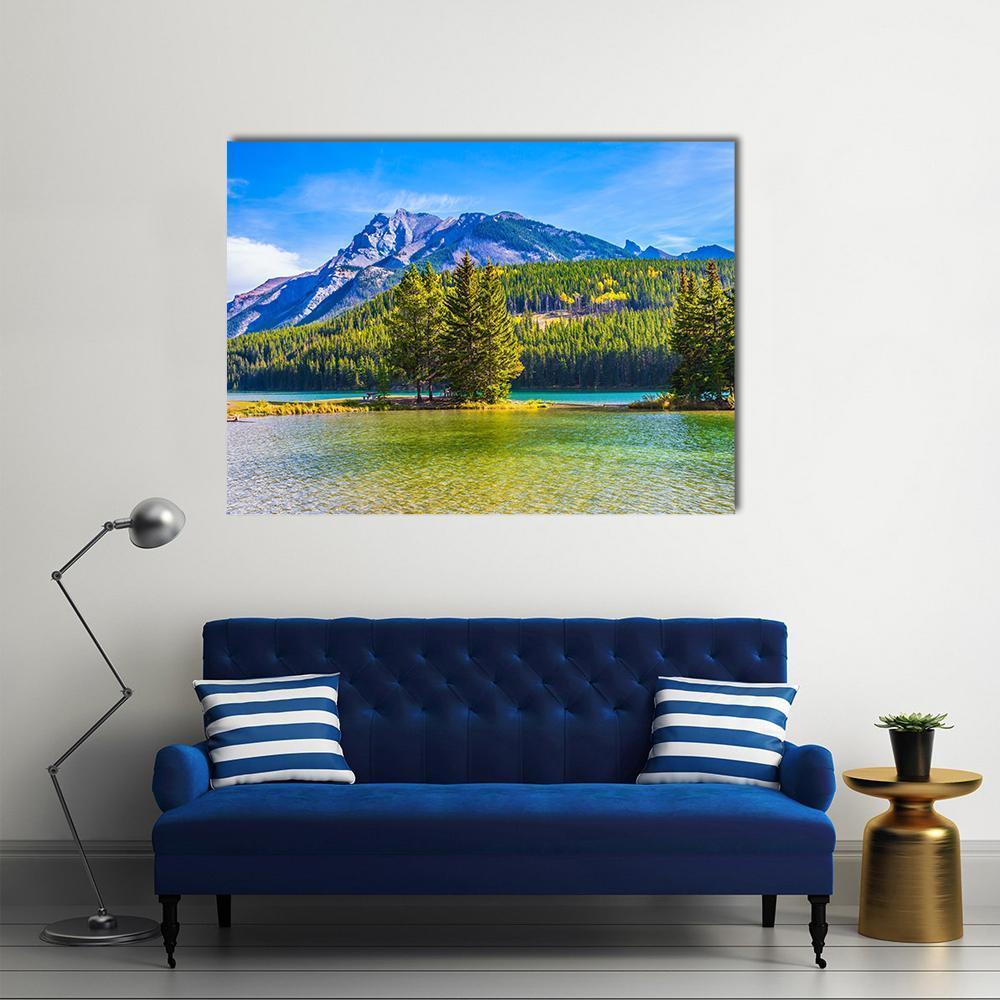 Two Jack Lake In Rocky Mountains Canvas Wall Art-1 Piece-Gallery Wrap-48" x 32"-Tiaracle
