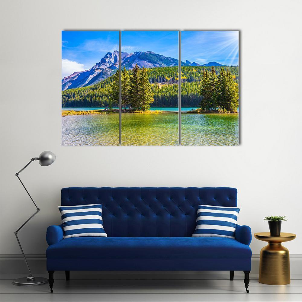 Two Jack Lake In Rocky Mountains Canvas Wall Art-3 Horizontal-Gallery Wrap-37" x 24"-Tiaracle