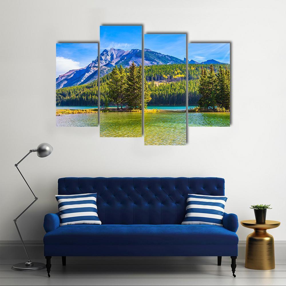 Two Jack Lake In Rocky Mountains Canvas Wall Art-4 Pop-Gallery Wrap-50" x 32"-Tiaracle