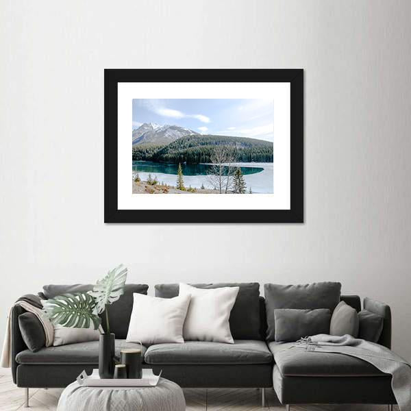 Two Jack Lake In Winter Canvas Wall Art-1 Piece-Framed Print-20" x 16"-Tiaracle
