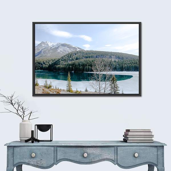Two Jack Lake In Winter Canvas Wall Art-3 Horizontal-Gallery Wrap-25" x 16"-Tiaracle