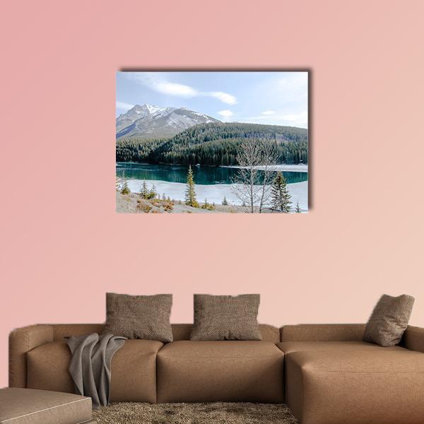 Two Jack Lake In Winter Canvas Wall Art-1 Piece-Gallery Wrap-48" x 32"-Tiaracle