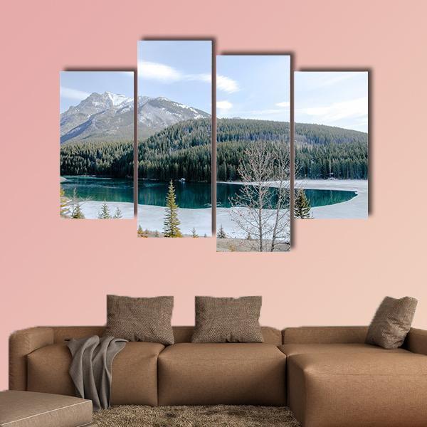 Two Jack Lake In Winter Canvas Wall Art-4 Pop-Gallery Wrap-50" x 32"-Tiaracle