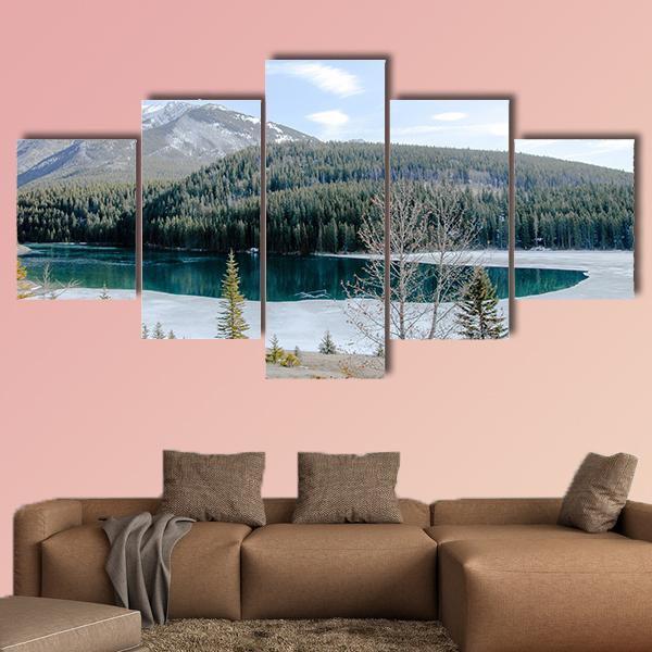 Two Jack Lake In Winter Canvas Wall Art-5 Star-Gallery Wrap-62" x 32"-Tiaracle