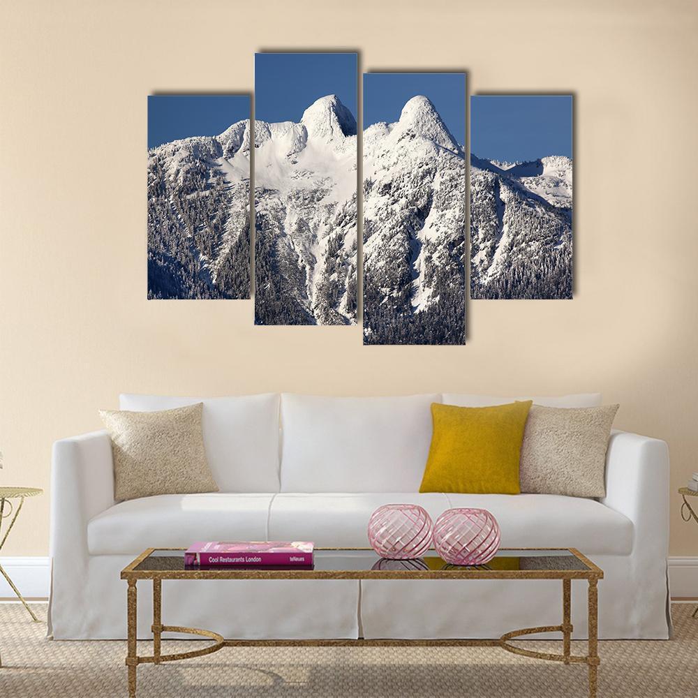 Two Lions Snow Mountains Canvas Wall Art-4 Pop-Gallery Wrap-50" x 32"-Tiaracle