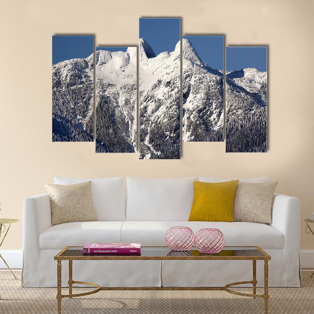 Two Lions Snow Mountains Canvas Wall Art-5 Pop-Gallery Wrap-47" x 32"-Tiaracle