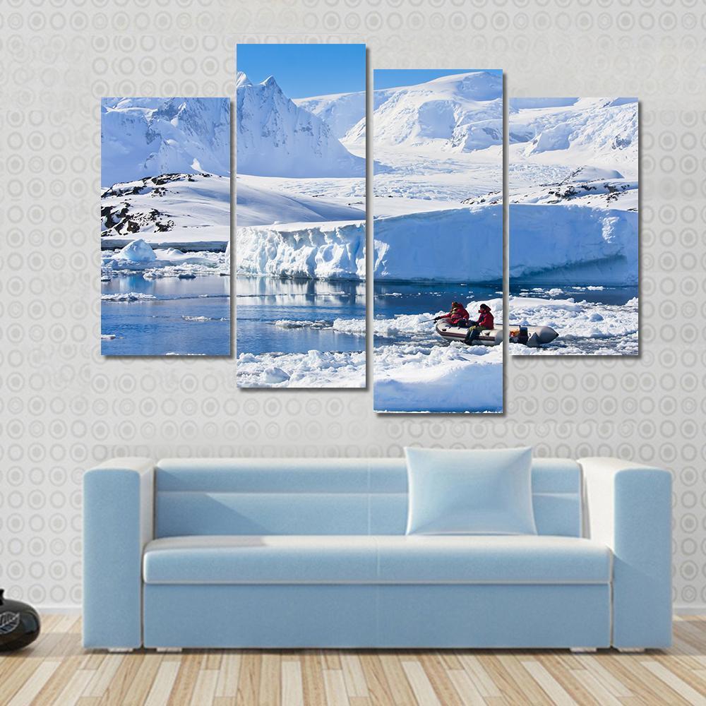 Two Men In The Boat In Antarctica Canvas Wall Art-4 Pop-Gallery Wrap-50" x 32"-Tiaracle