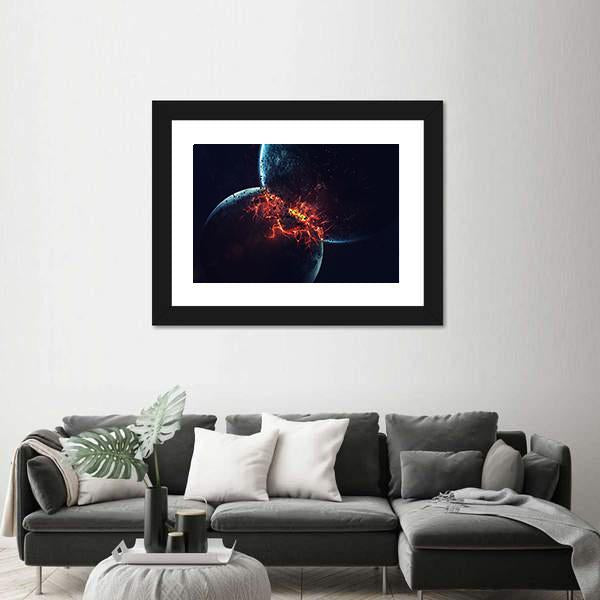 Two Planets Collision in Outer Space Canvas Wall Art-1 Piece-Framed Print-20" x 16"-Tiaracle