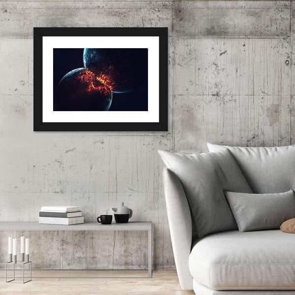 Two Planets Collision in Outer Space Canvas Wall Art-3 Horizontal-Gallery Wrap-25" x 16"-Tiaracle