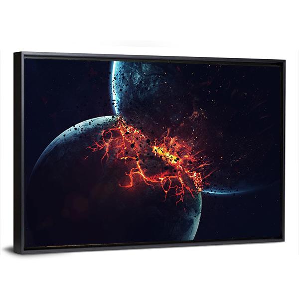 Two Planets Collision in Outer Space Canvas Wall Art-3 Horizontal-Gallery Wrap-25" x 16"-Tiaracle