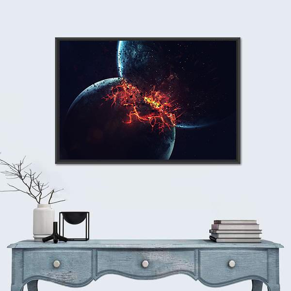 Two Planets Collision in Outer Space Canvas Wall Art-3 Horizontal-Gallery Wrap-25" x 16"-Tiaracle